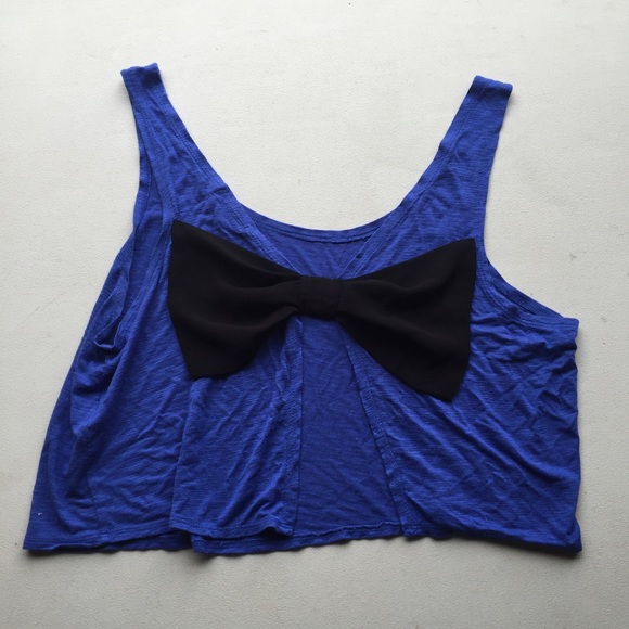 Charlotte Russe Tops - Boxy Blue Open Flutter Back Bow Crop Tank